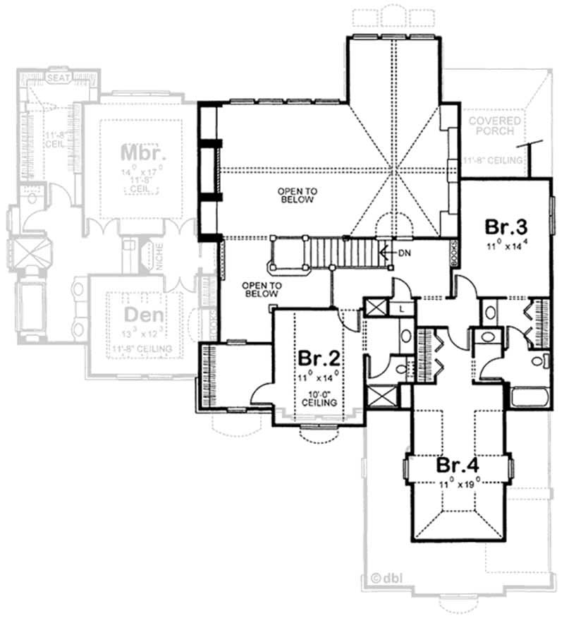 Floor Plan Second Story of Country Plan #120-2148