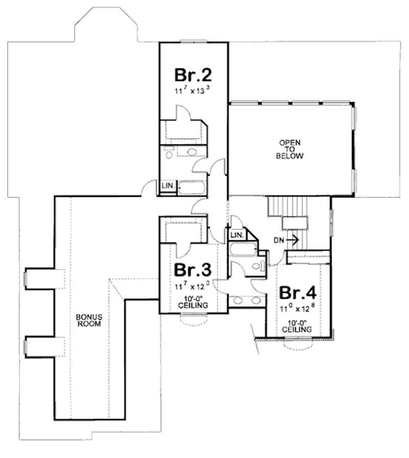 Floor Plan Second Story of Traditional Plan #120-2158