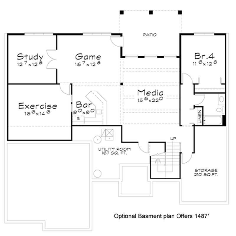 Floor Plan Basement of Ranch Plan #120-2170