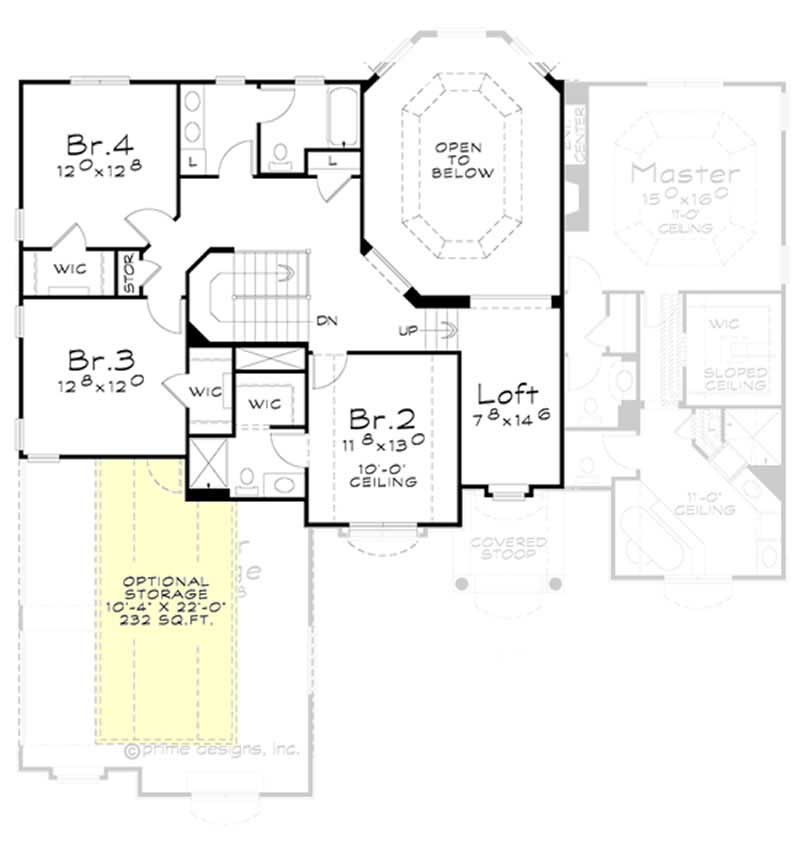 Floor Plan Second Story of Traditional Plan #120-2171