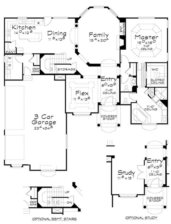 Floor Plan First Story of Traditional Plan #120-2171