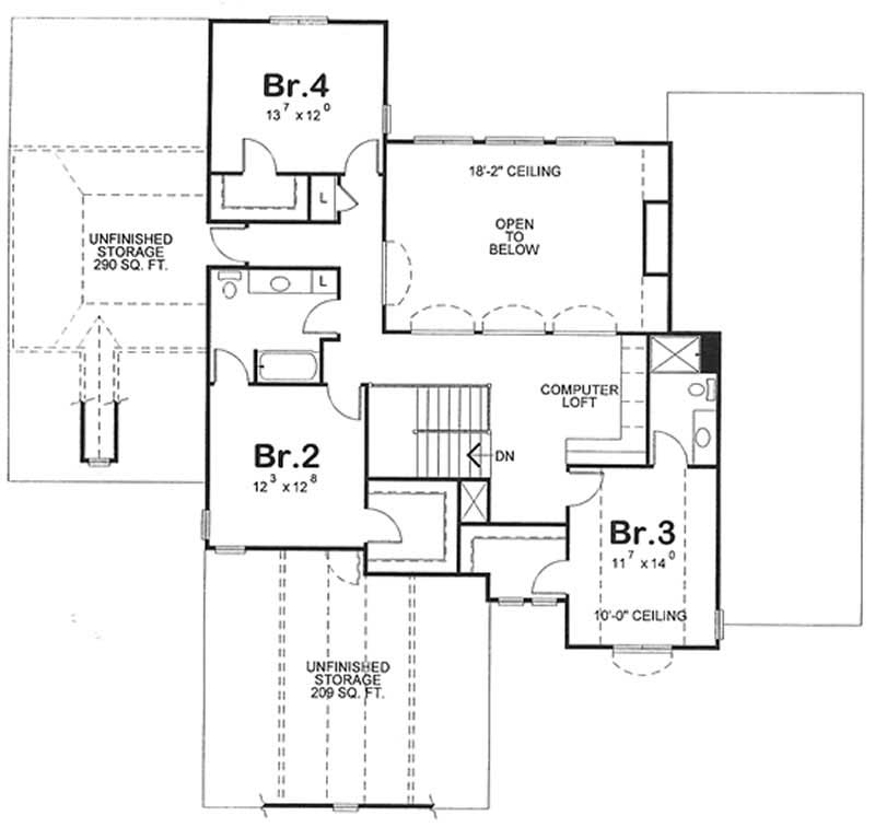 Floor Plan Second Story of Country Plan #120-2176