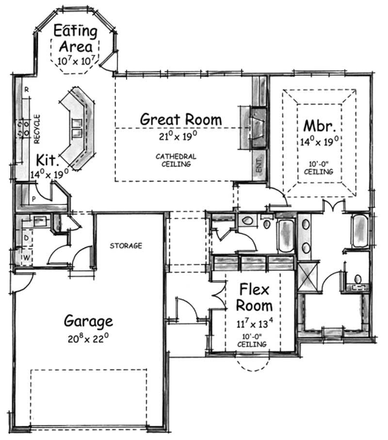 Floor Plan First Story of Ranch Plan #120-2183