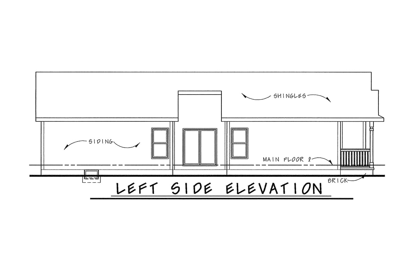 Home Plan Left Elevation of this 3-Bedroom,1332 Sq Ft Plan -120-2197
