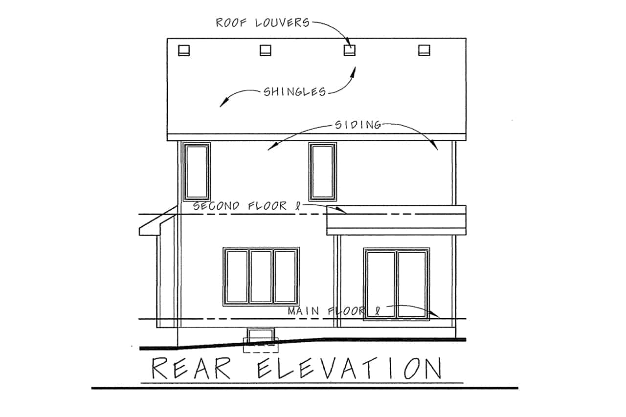 Home Plan Rear Elevation of this 3-Bedroom,1440 Sq Ft Plan -120-2199