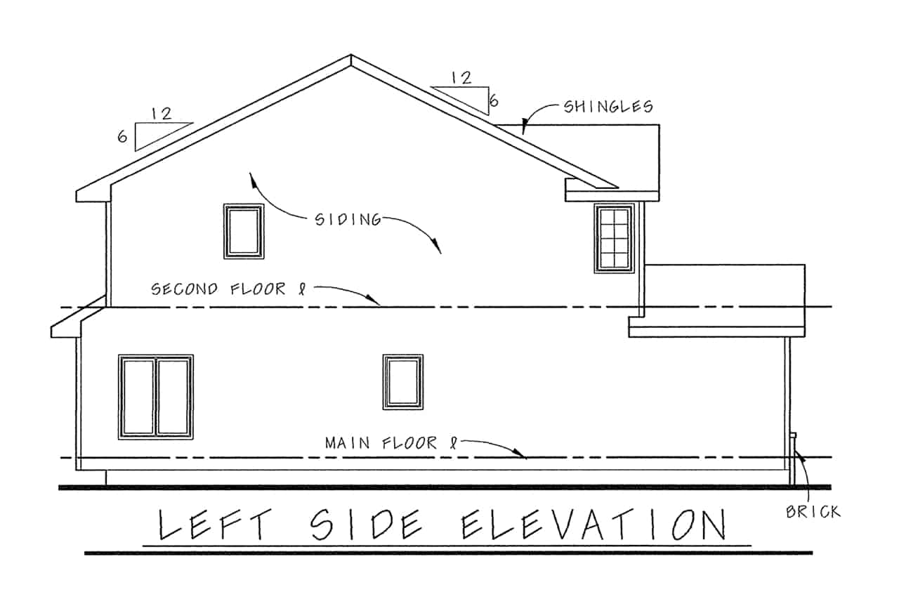 Home Plan Left Elevation of this 3-Bedroom,1440 Sq Ft Plan -120-2199