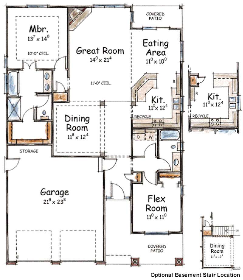 Floor Plan First Story of Ranch Plan #120-2201