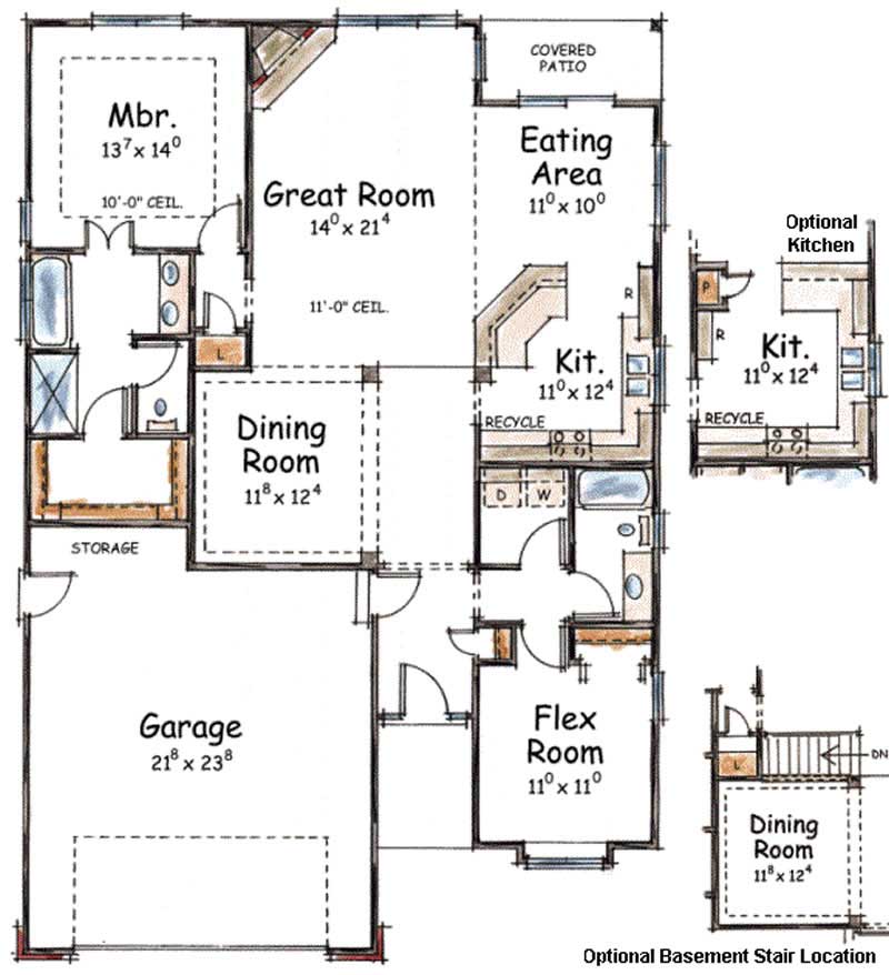 Floor Plan First Story of Ranch Plan #120-2202