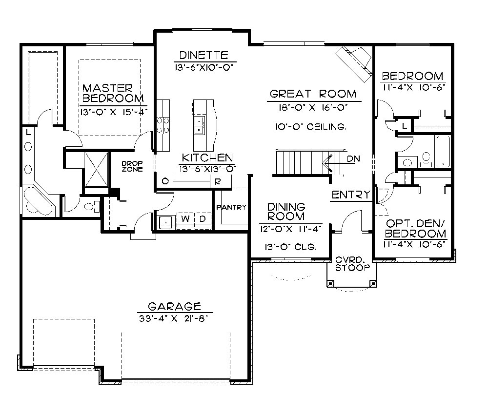 Floor Plan First Story of Traditional Plan #120-2232
