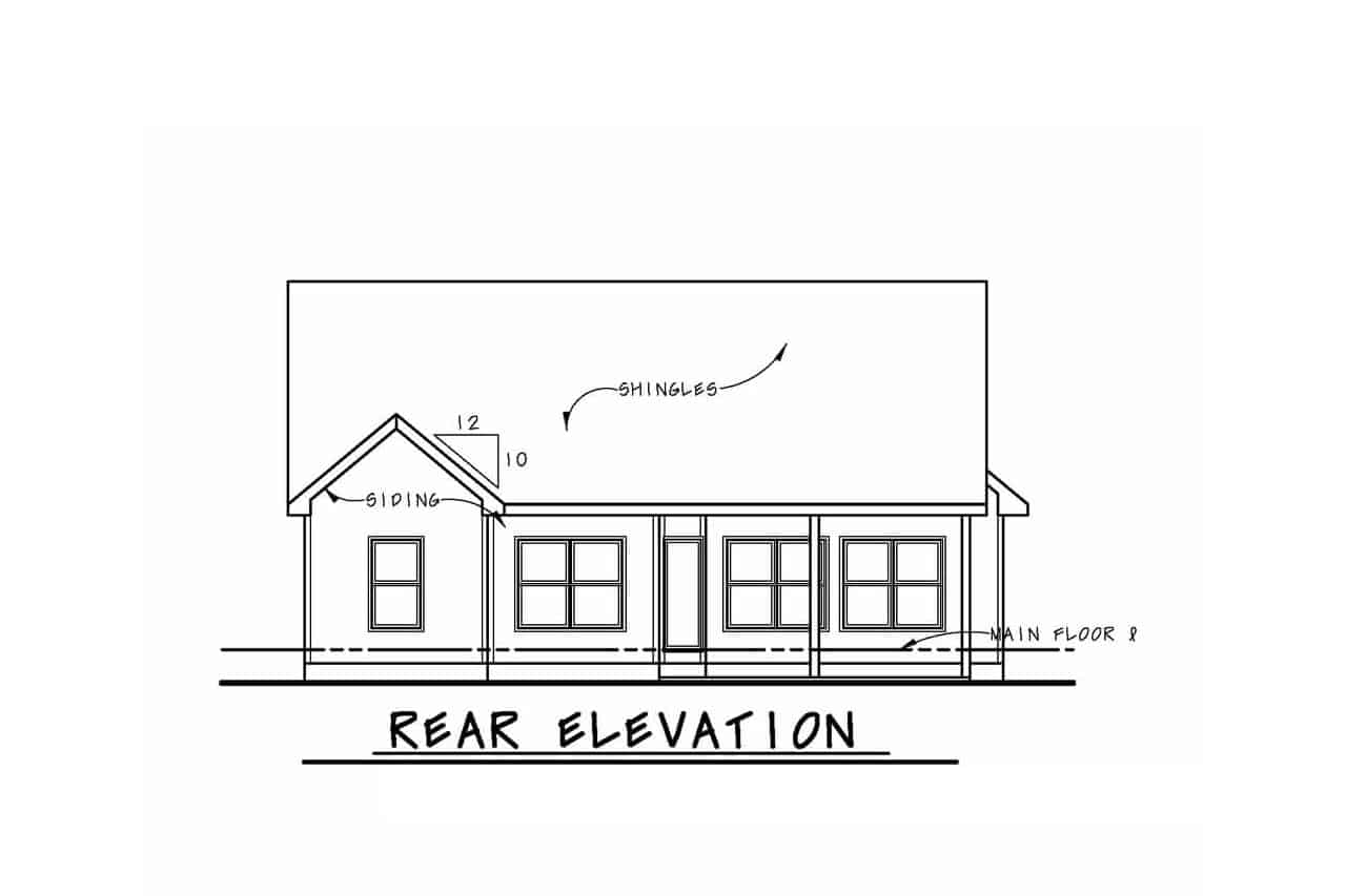 Home Plan Rear Elevation of this 3-Bedroom,1356 Sq Ft Plan -120-2233