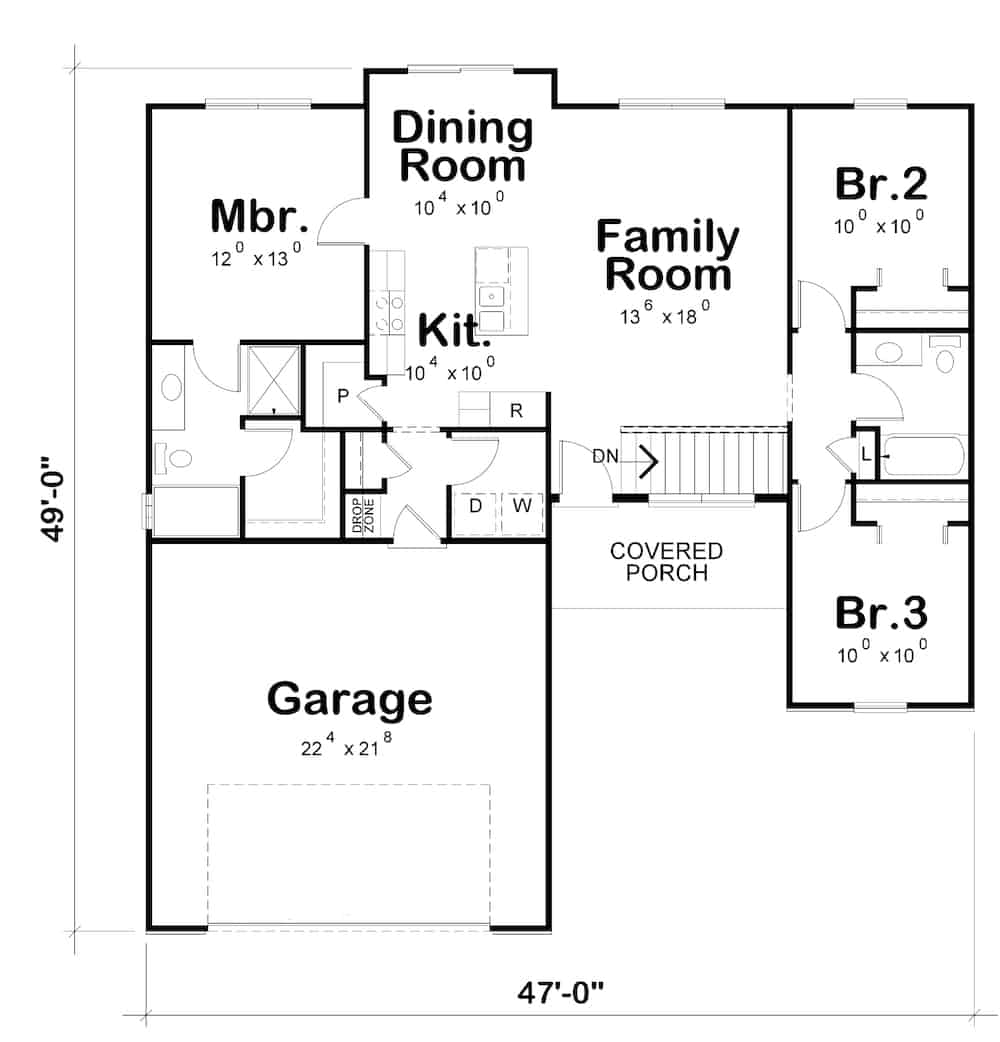 Floor Plan Main Level of Ranch Plan #120-2237