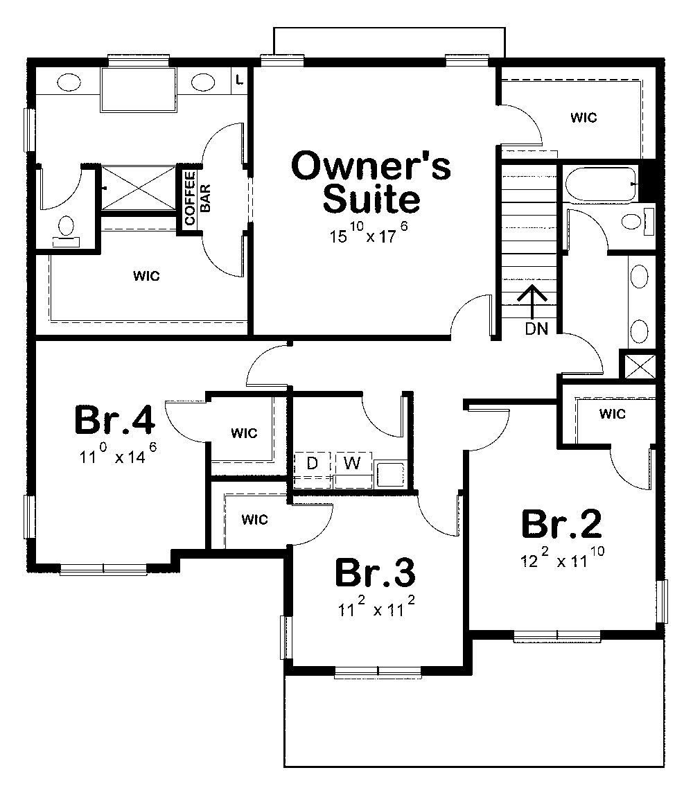 Floor Plan Second Story of Traditional Plan #120-2240