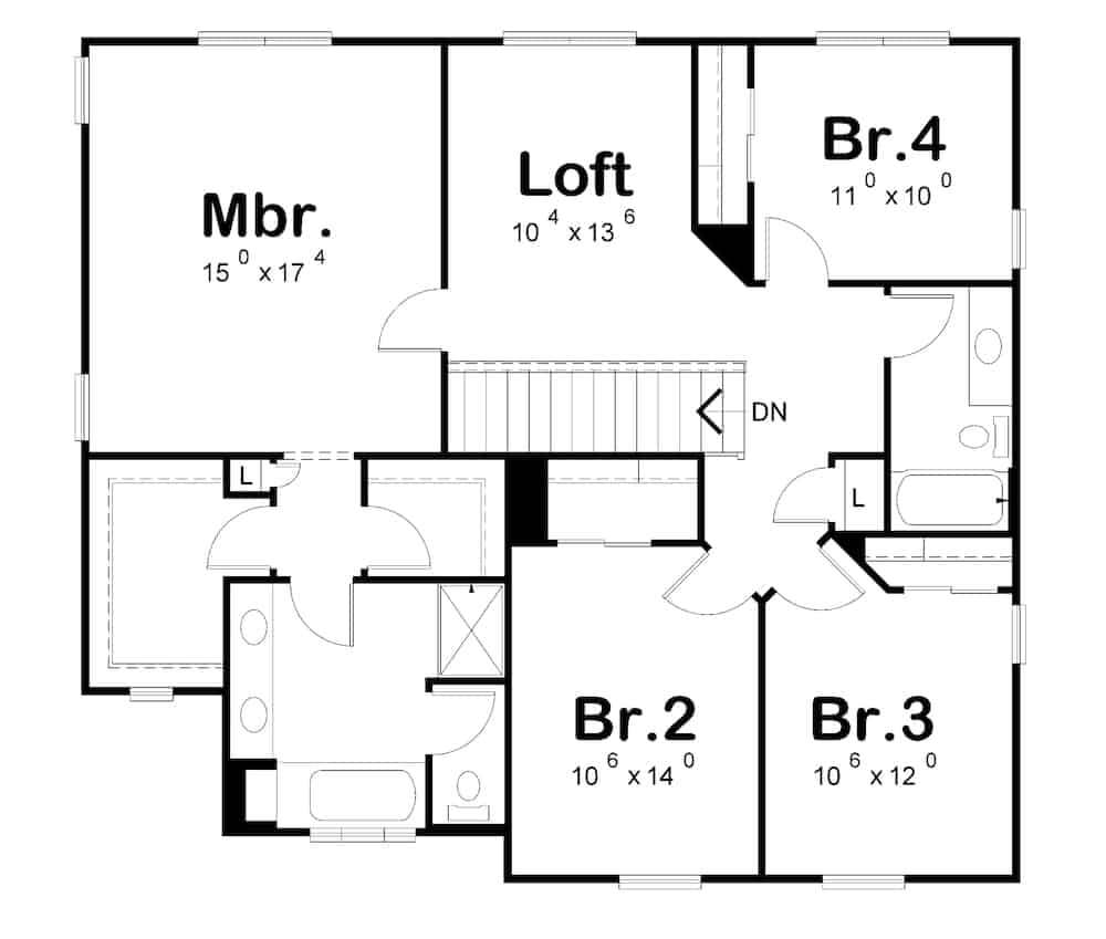 Floor Plan Upper Level of Traditional Plan #120-2249