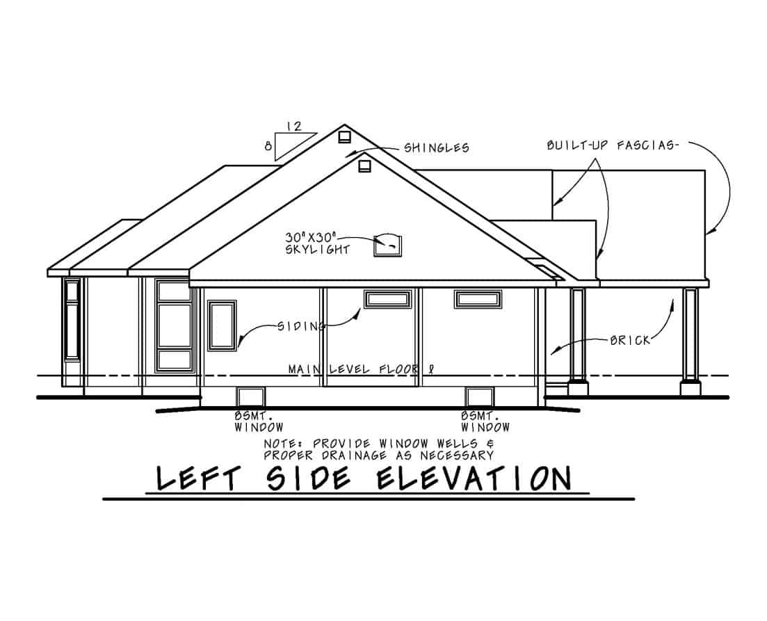 Home Plan Left Elevation of this 3-Bedroom,1925 Sq Ft Plan -120-2250