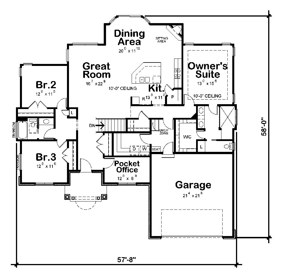 Floor Plan Main Level of Traditional Plan #120-2250