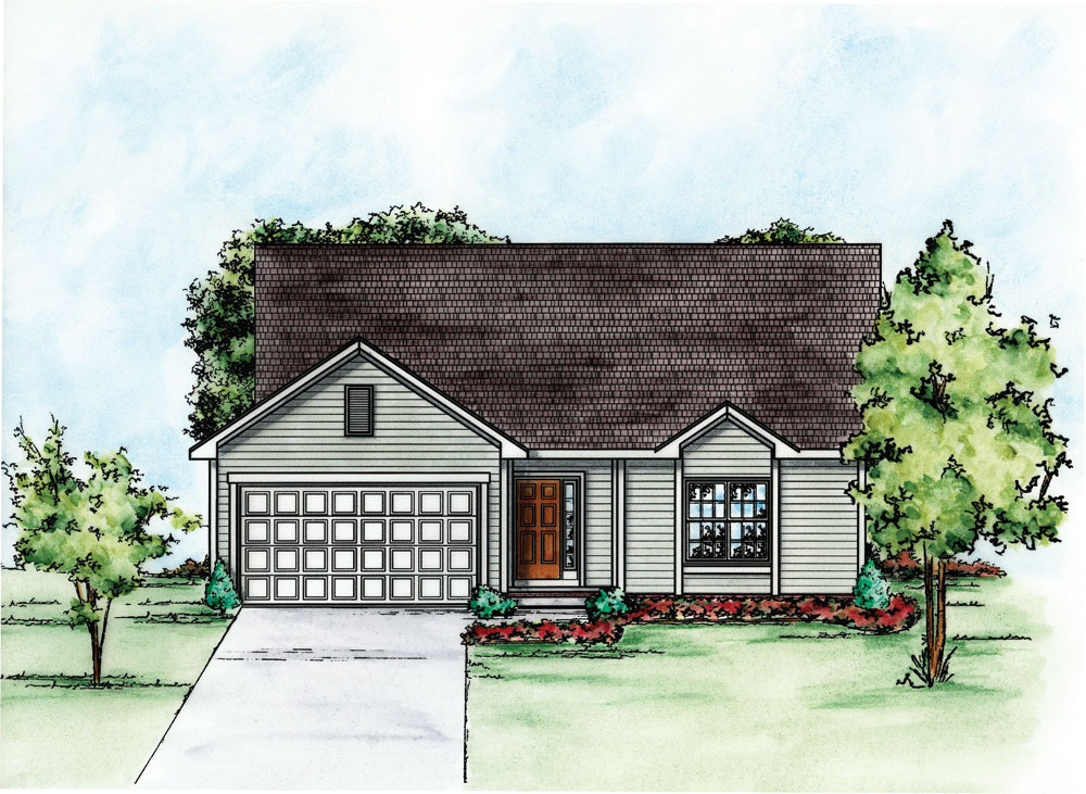 Front Elevation of this Ranch House (#120-2252) at The Plan Collection.