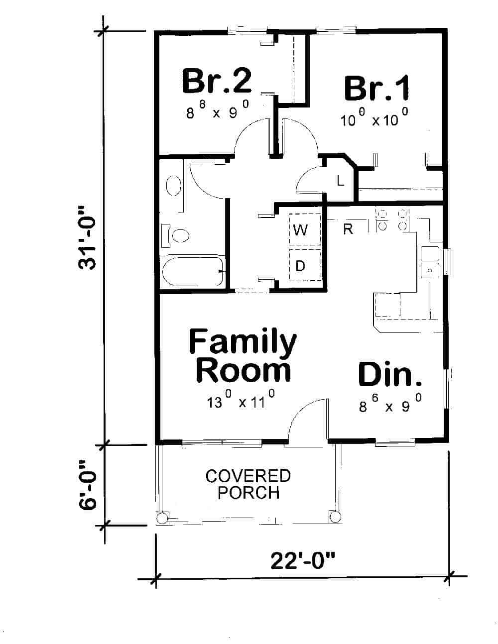 Floor Plan Main Level of Cottage Plan #120-2254