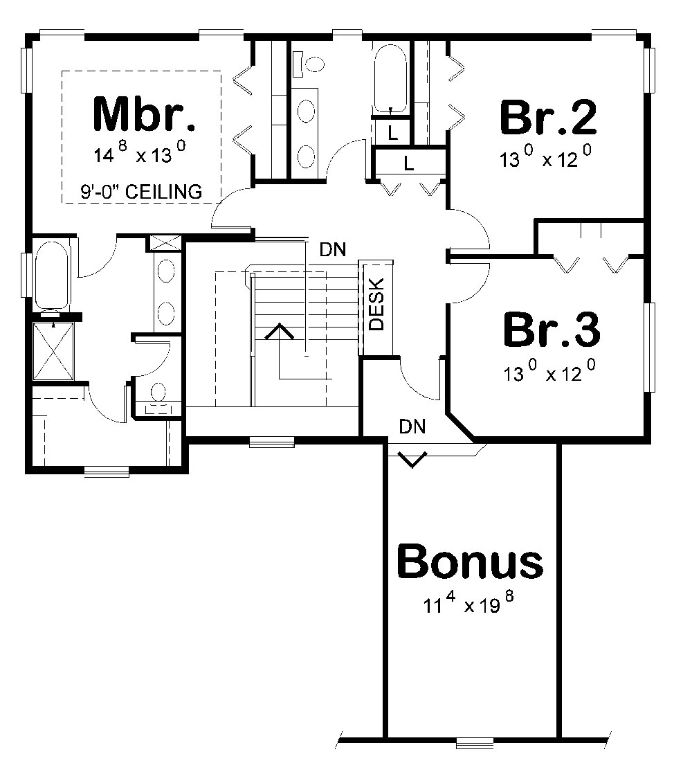 Floor Plan Second Story of Traditional Plan #120-2256