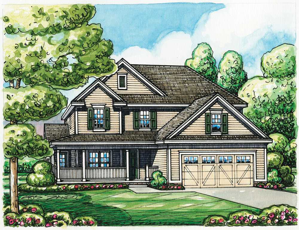 Front Elevation of this Traditional House (#120-2256) at The Plan Collection.
