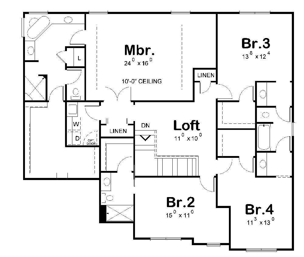 Floor Plan Second Story of Traditional Plan #120-2272