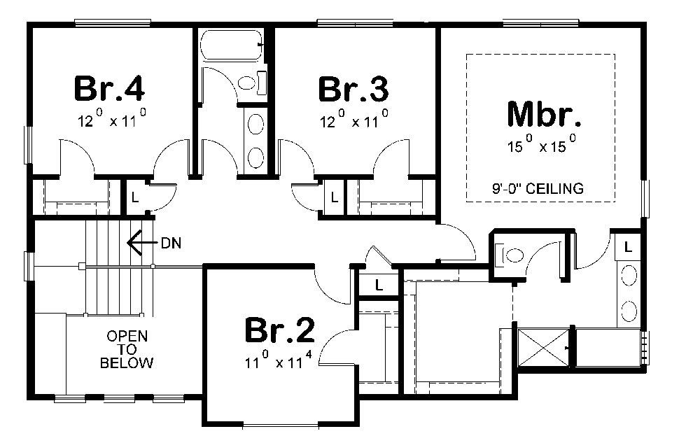 Floor Plan Second Story of Craftsman Plan #120-2275