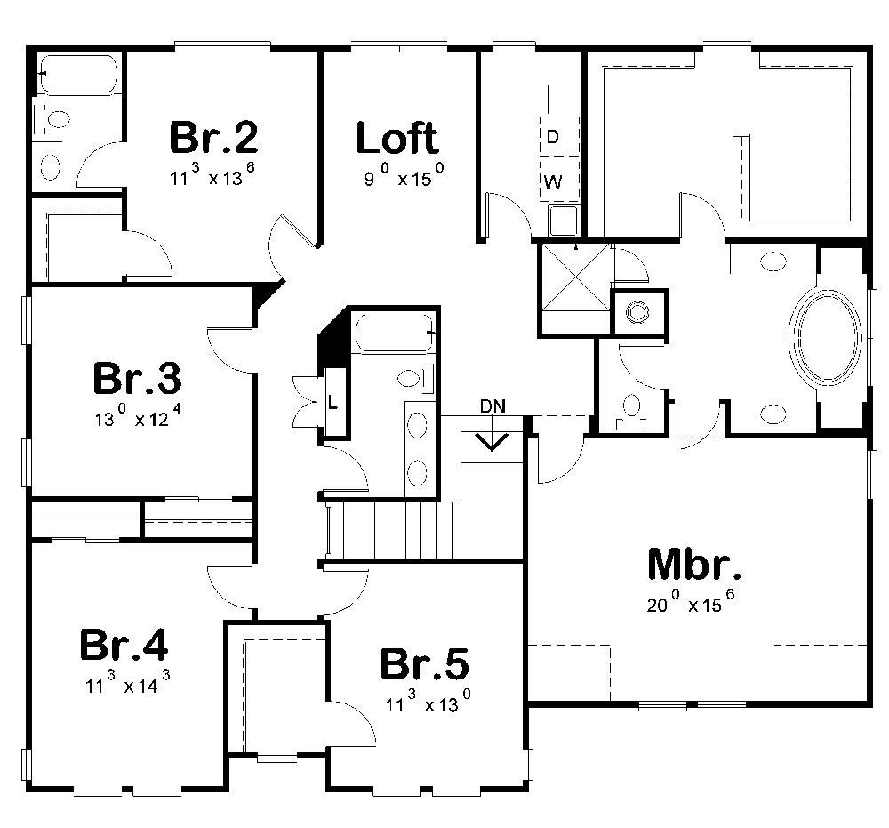 Floor Plan Second Story of Craftsman Plan #120-2286