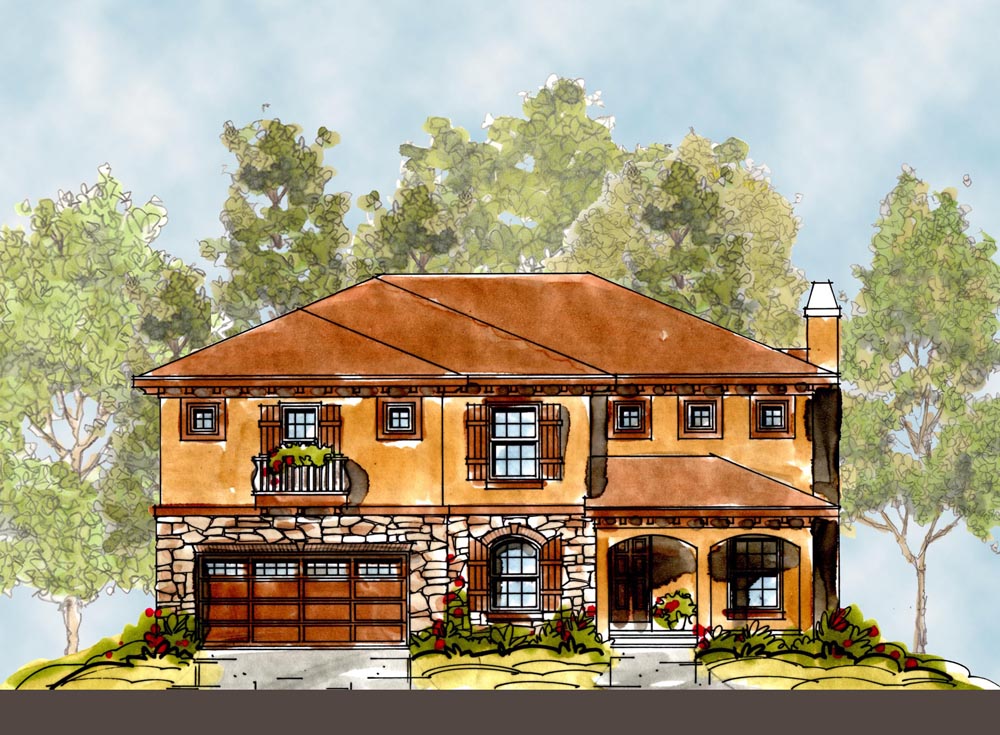 Front Elevation of this European House (#120-2291) at The Plan Collection.