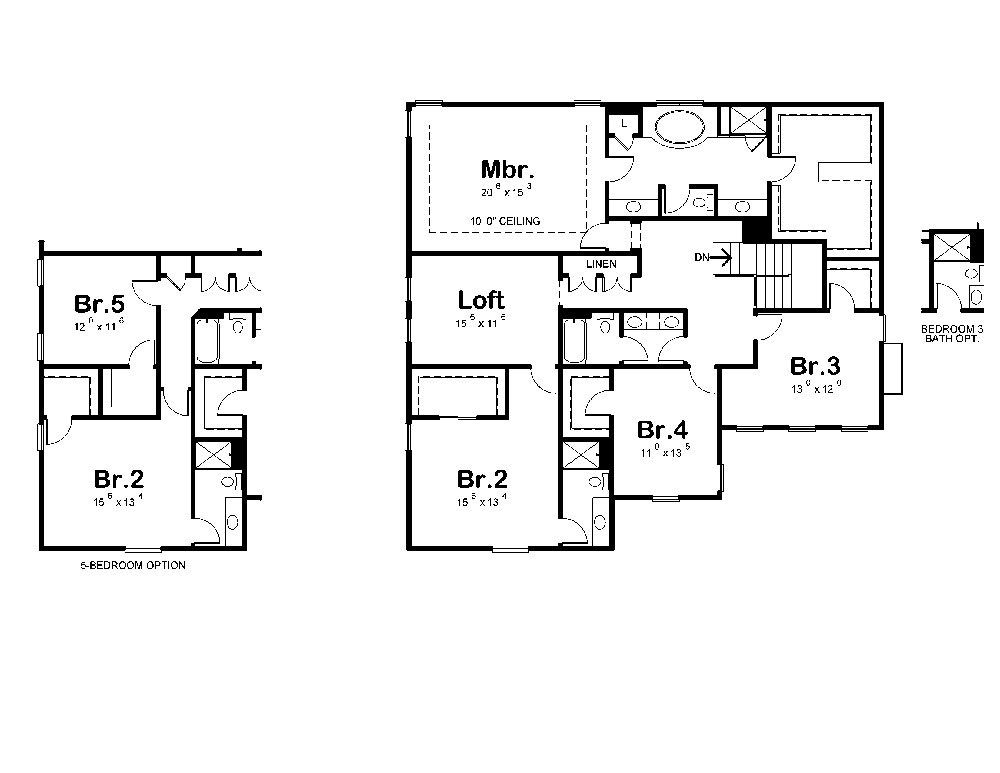 Floor Plan Second Story of Craftsman Plan #120-2292