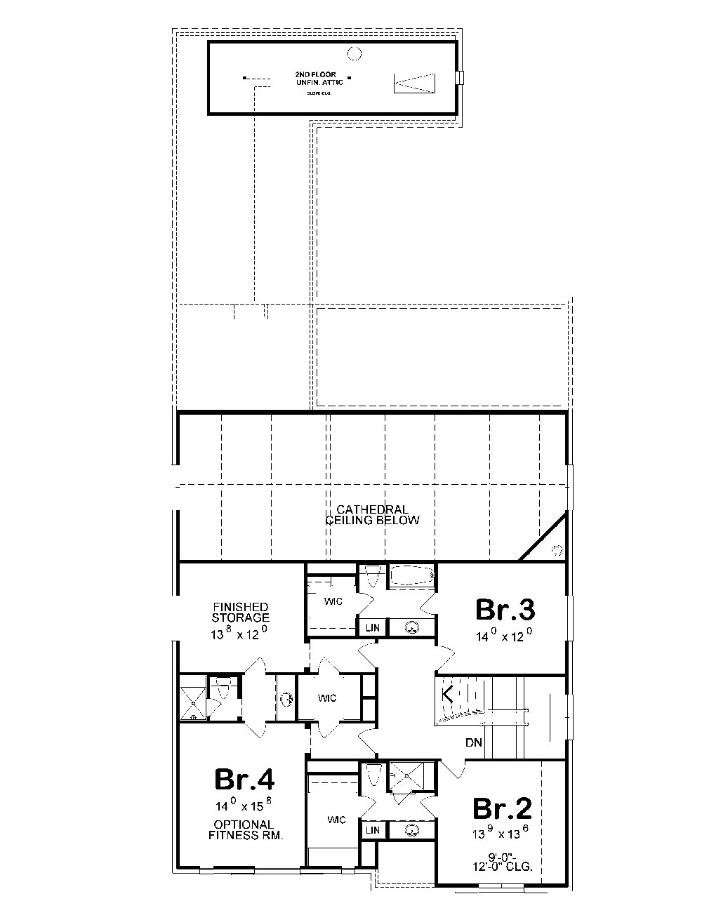Floor Plan Second Story of European Plan #120-2294