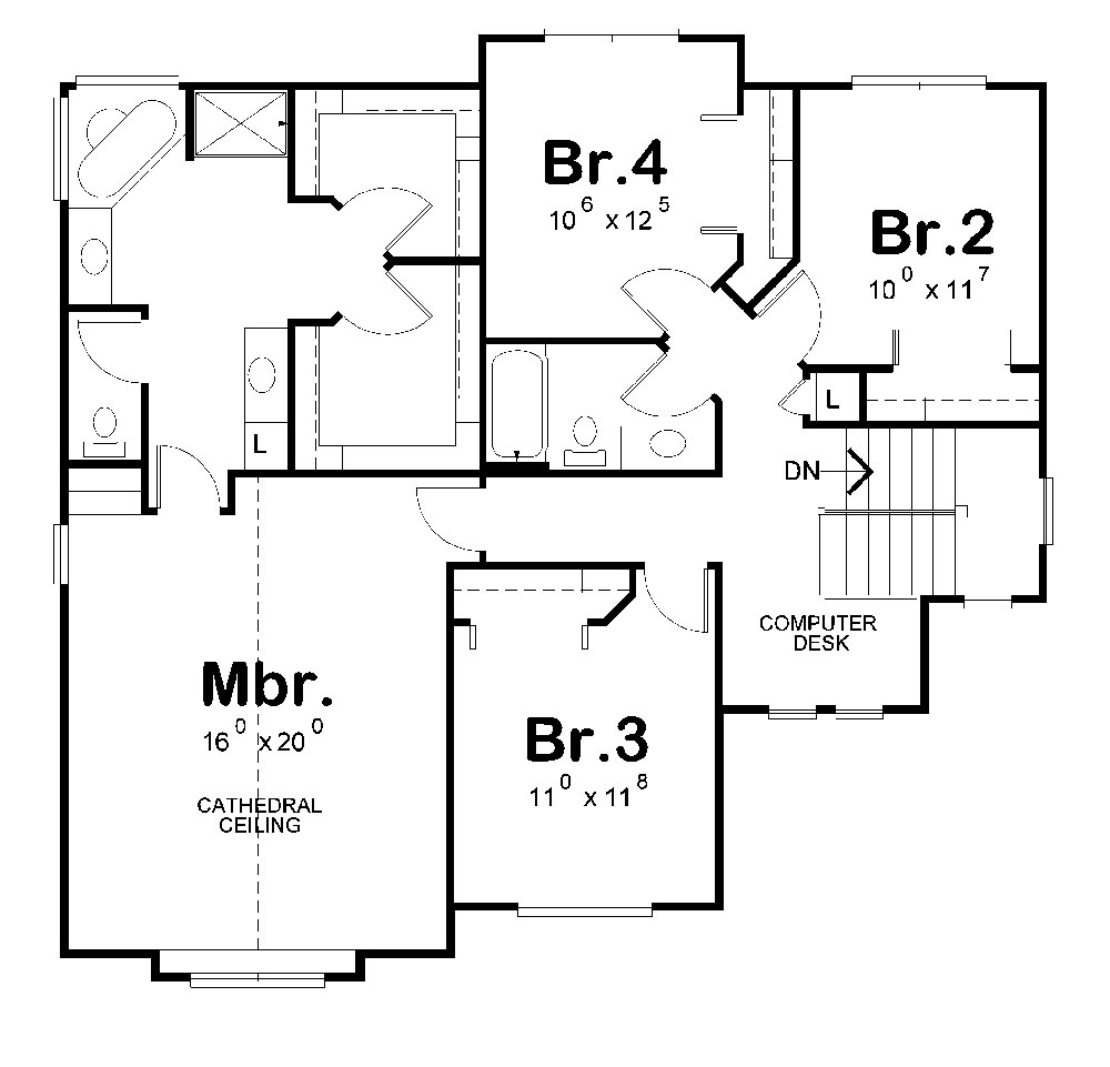 Floor Plan Second Story of Craftsman Plan #120-2296