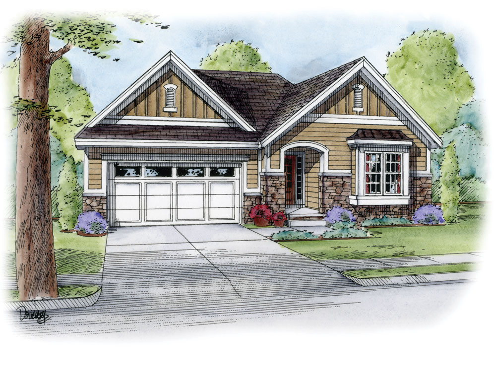 Front Elevation of this Cottage House (#120-2300) at The Plan Collection.