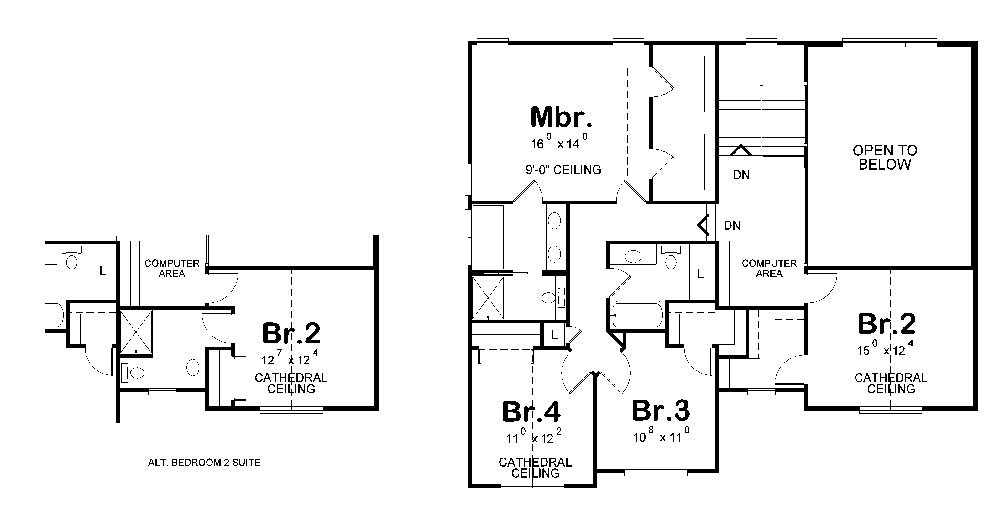 Floor Plan Second Story of Traditional Plan #120-2304