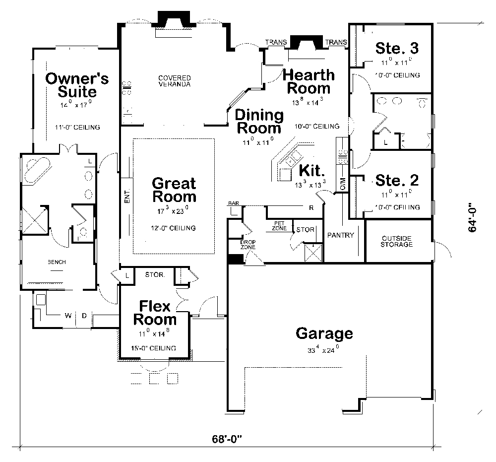 Floor Plan First Story of Tuscan Plan #120-2454