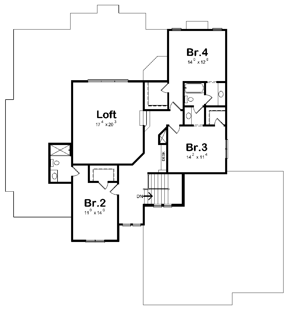 Floor Plan Second Story of Tuscan Plan #120-2456