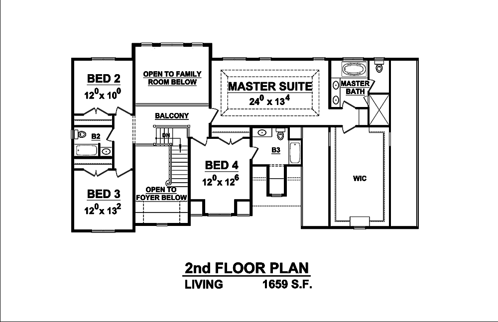 Floor Plan Second Story of European Plan #120-2458