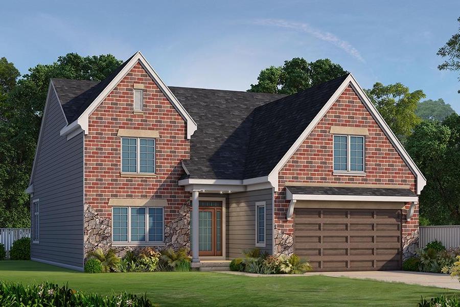 Color rendering of French home plan (ThePlanCollection: House Plan #120-2460)