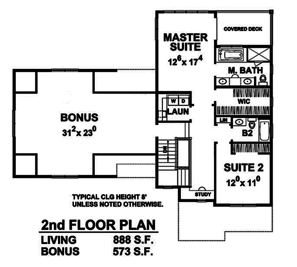 Floor Plan Second Story of Craftsman Plan #120-2461