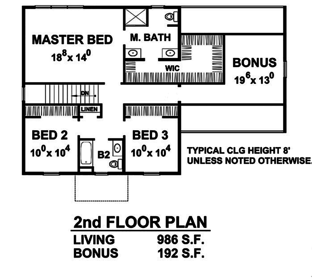 Floor Plan Second Story of Craftsman Plan #120-2463