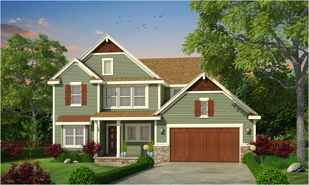Front elevation of Craftsman home (ThePlanCollection: House Plan #120-2465)