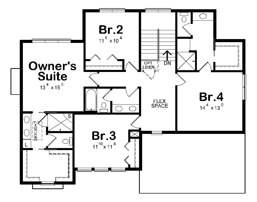 Floor Plan Second Story of Craftsman Plan #120-2466