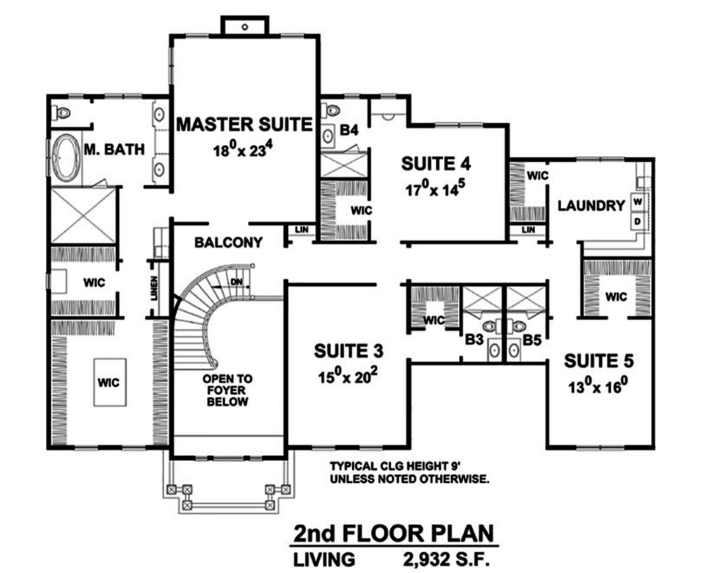 Floor Plan Second Story of Colonial Plan #120-2471