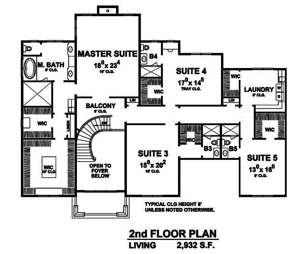 Floor Plan Second Story of Colonial Plan #120-2472