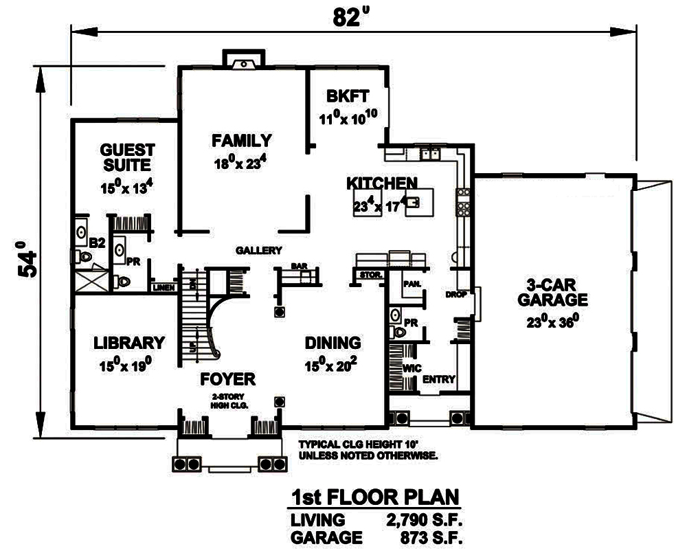 Floor Plan First Story of Colonial Plan #120-2472