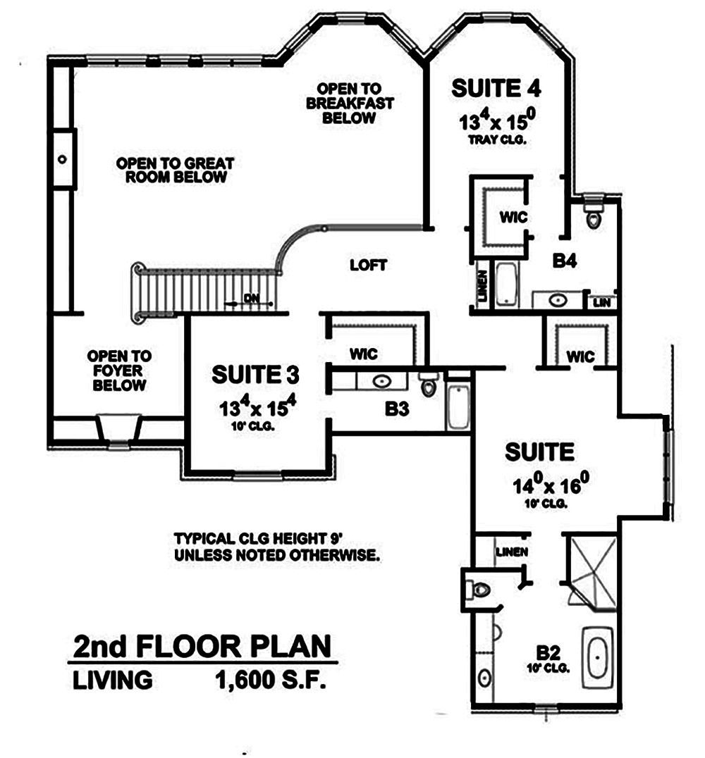 Floor Plan Second Story of French Plan #120-2474