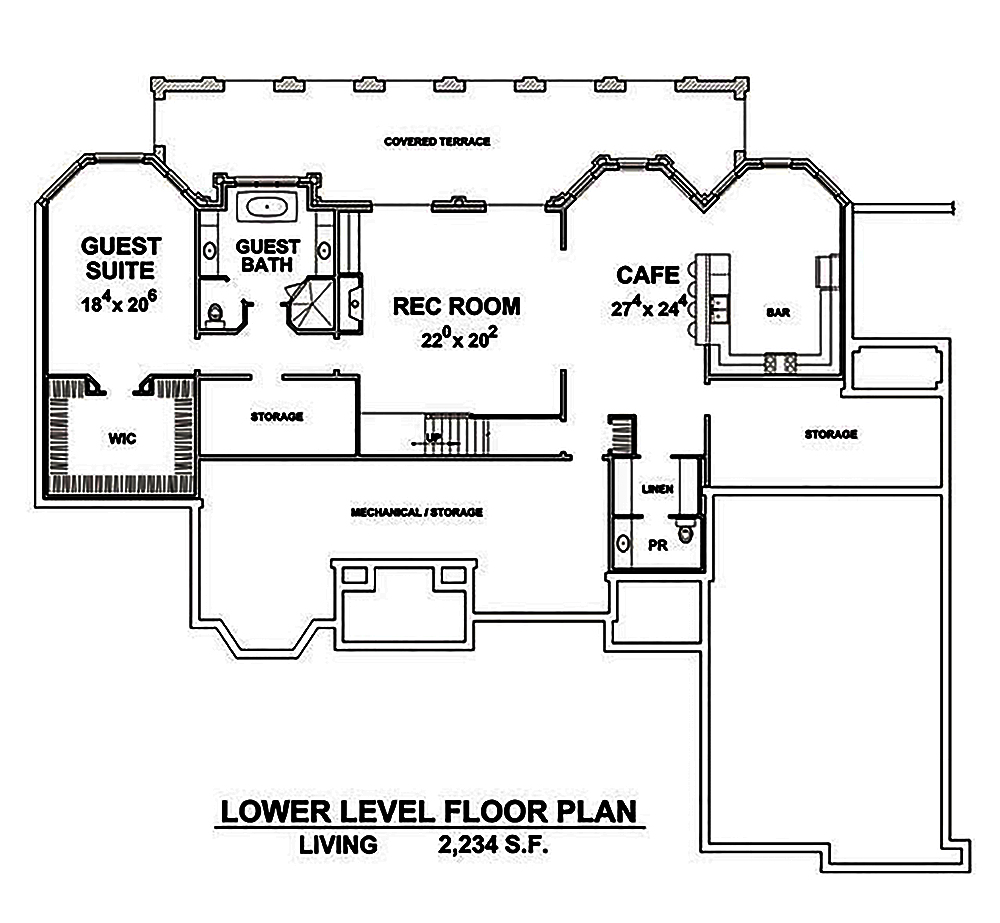 Floor Plan Basement of French Plan #120-2474