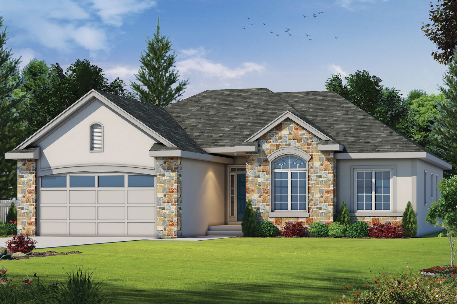 Color rendering of French home plan (ThePlanCollection: House Plan #120-2475)