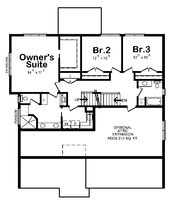 Floor Plan Second Story of Colonial Plan #120-2477