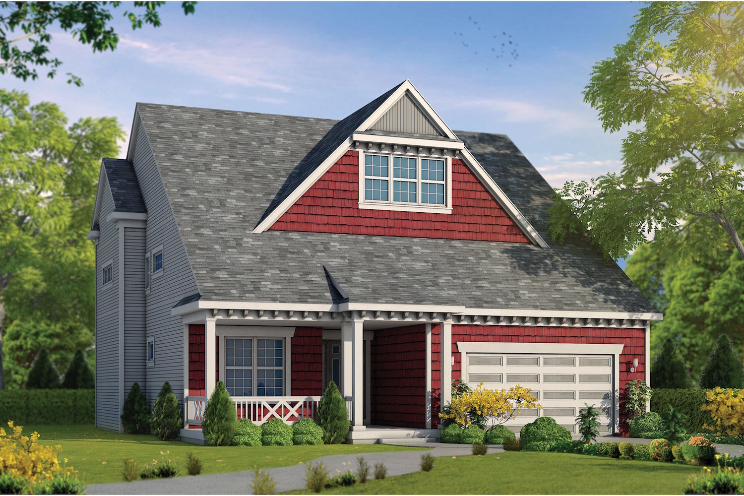 Color rendering of Colonial home plan (ThePlanCollection: House Plan #120-2477)