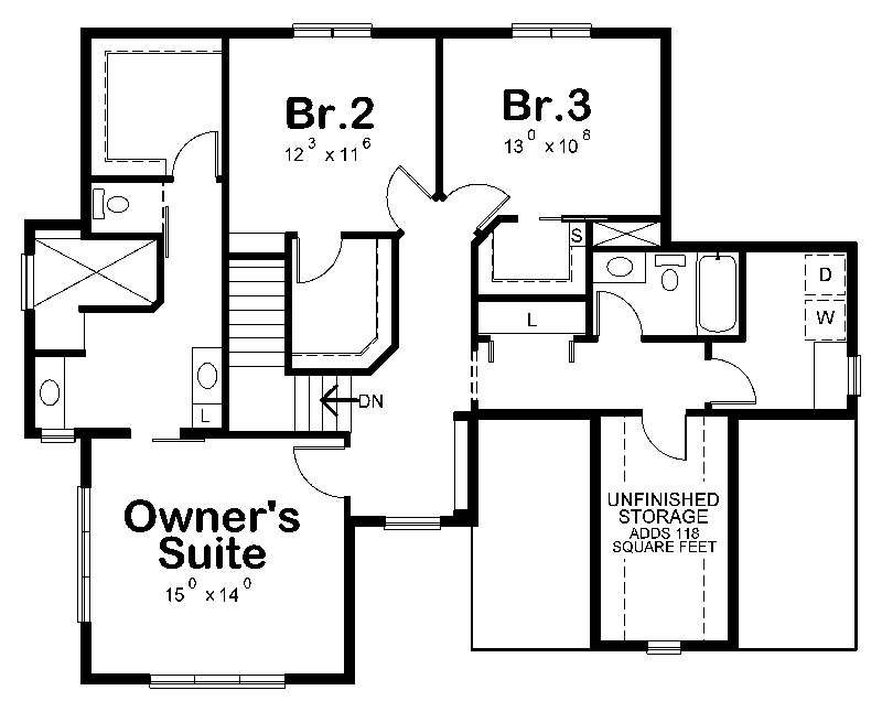 Floor Plan Second Story of Colonial Plan #120-2479