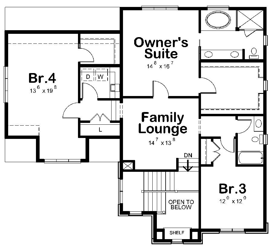 Floor Plan Second Story of European Plan #120-2481